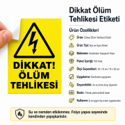 Dikkat Ölüm Tehlikesi Etiketi – Kendinden Yapışkanlı Uyarı Sticker – 100 Adet